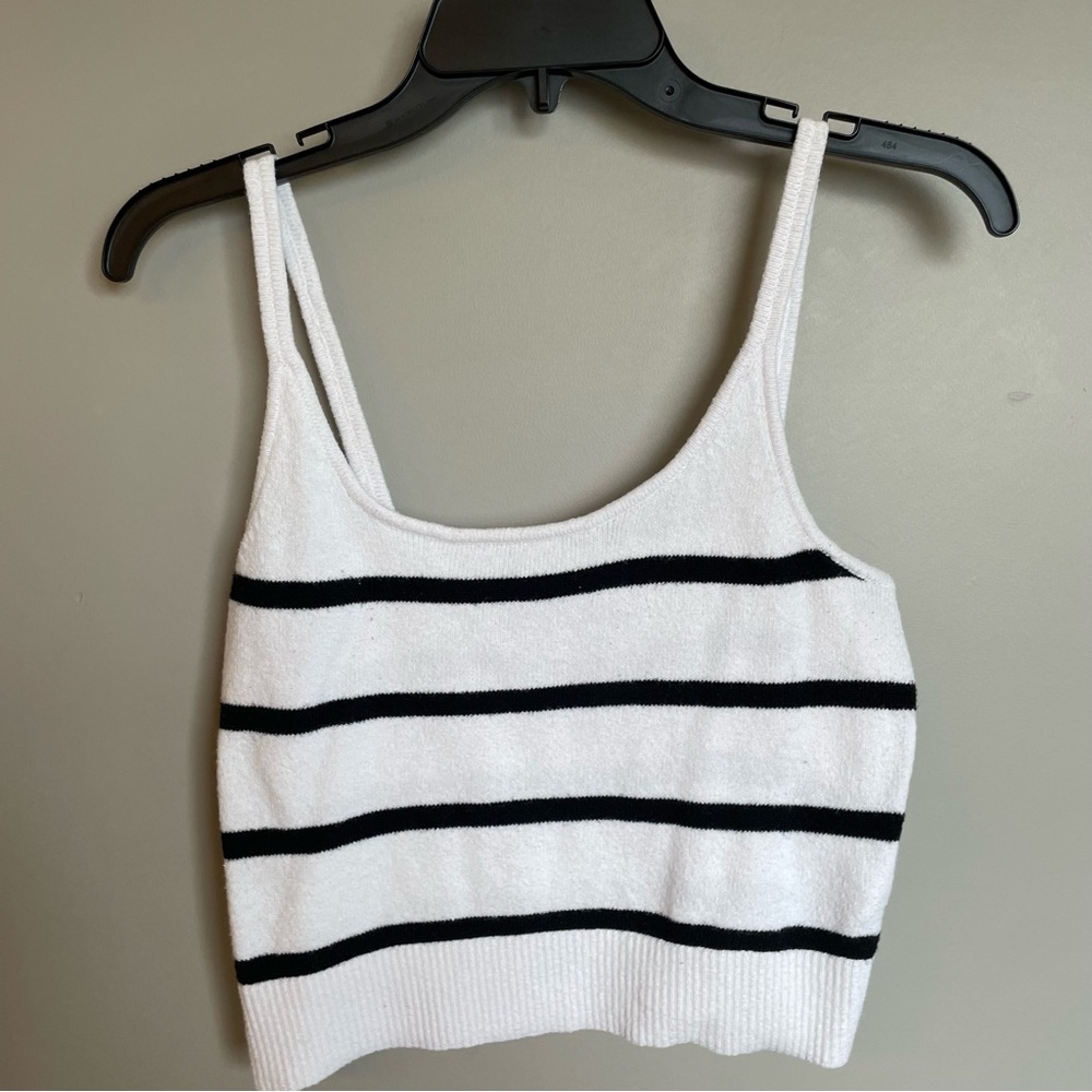 White and Black Crop Fitted Tank Top